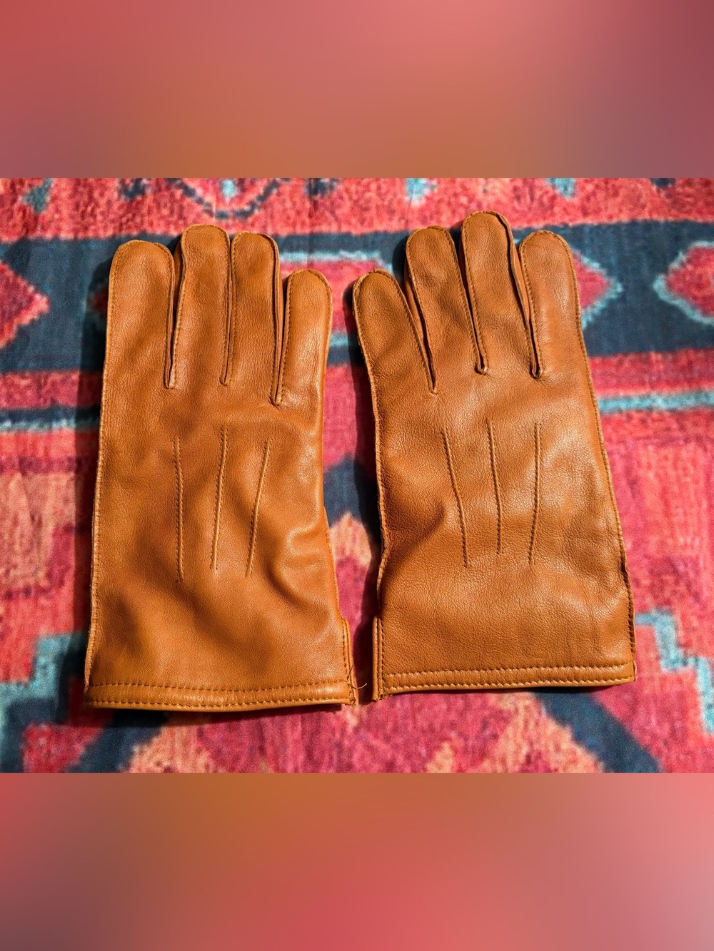 J. Crew Men's Cognac Brown Leather Cashmere Lined Gloves